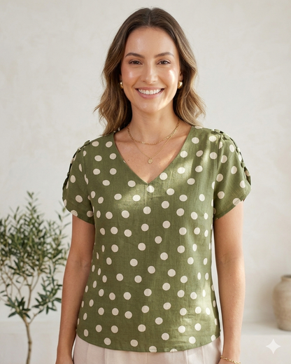 Blusa Botões Decote V Póa 60721