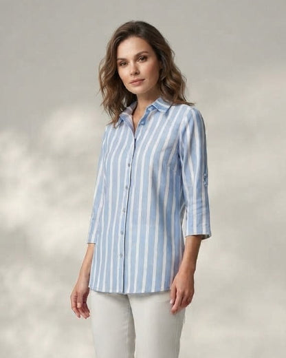 Camisa Listrada De Viscose Manga 7/8 49760