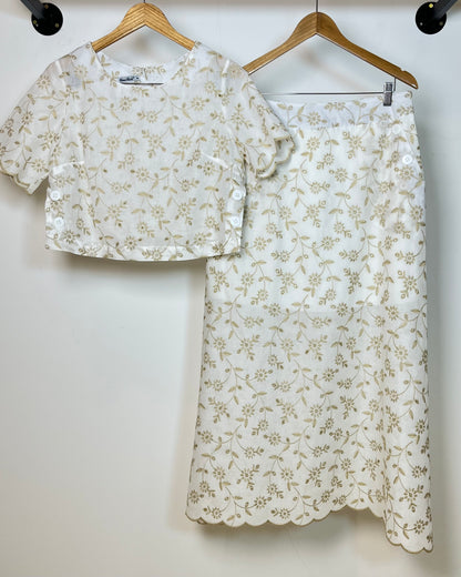 Conjunto Saia e Cropped de Algodão Bordado 90560