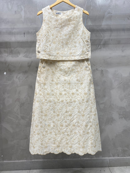Conjunto Cropped e Saia de Algodão Bordado 90375