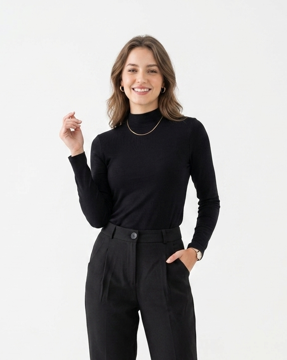 Blusa De Malha Manga Longa Gola Alta 92420