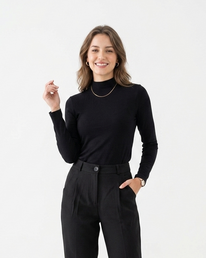 Blusa De Malha Manga Longa Gola Alta 92420