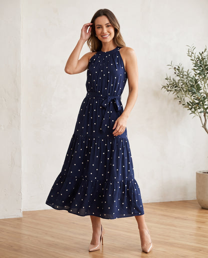 Vestido Midi De Póa Com Saia Em Camadas 92641