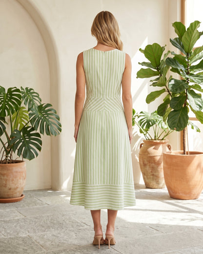 Vestido Midi Listrado Gola V 92750