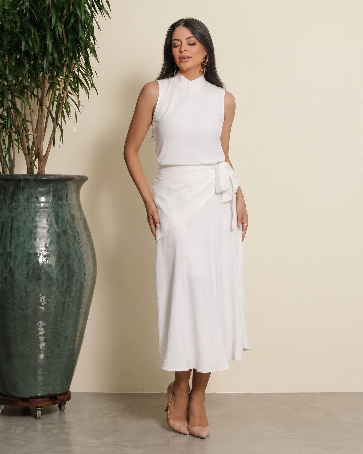 Saia Lisa De Viscose Com Transpasse Na Cintura 92623