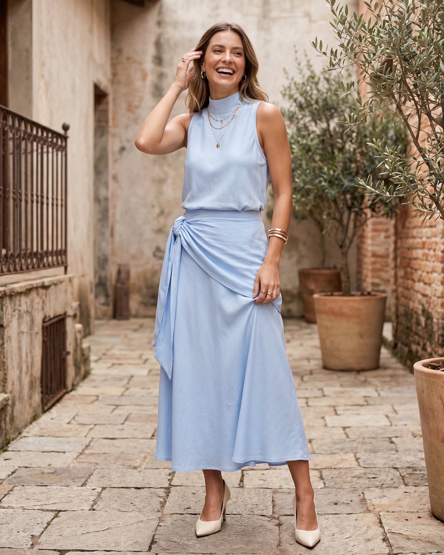 Saia Lisa De Viscose Com Transpasse Na Cintura 92623