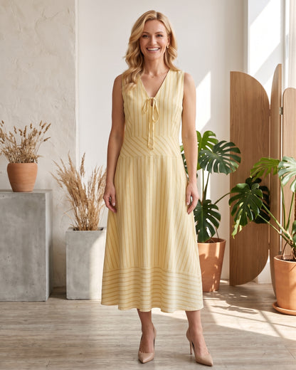 Vestido Midi Listrado Gola V 92750