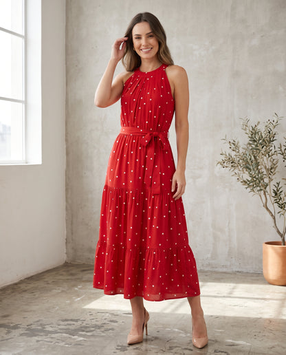 Vestido Midi De Póa Com Saia Em Camadas 92641