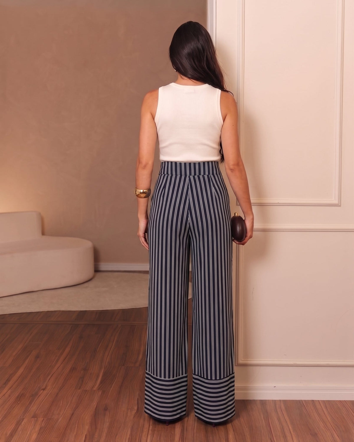 Calça De Viscose Listrada Com Eslastico Nas Costas 30081
