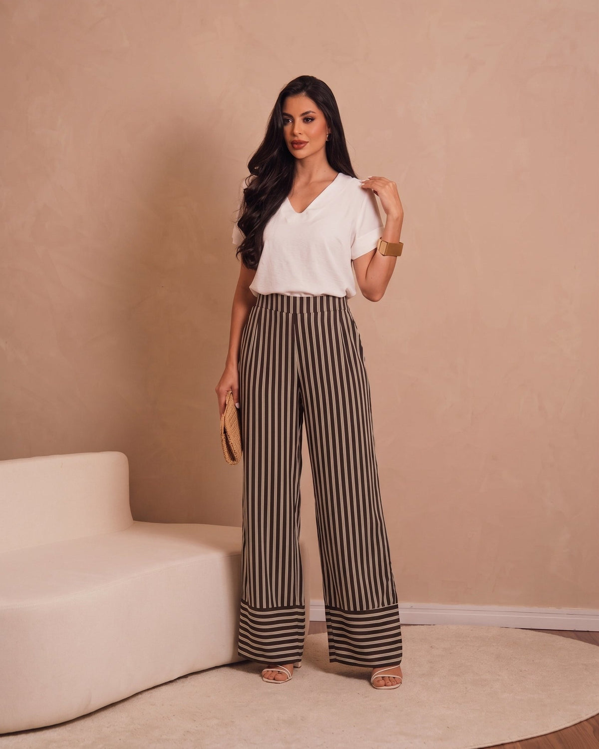 Calça De Viscose Listrada Com Eslastico Nas Costas 30081
