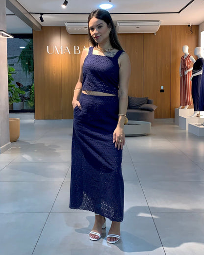 Conjunto Cropped e Saia Bordado 91081