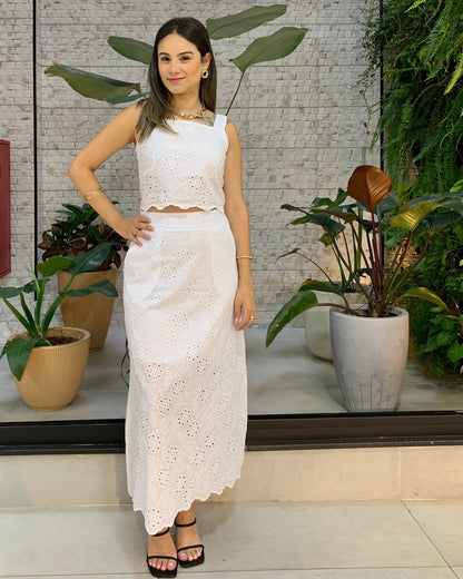 Conjunto Cropped e Saia Bordado 91081