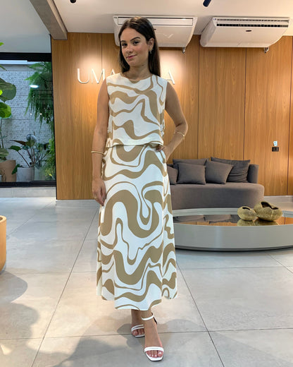 Conjunto Cropped e Saia Estampado 90370