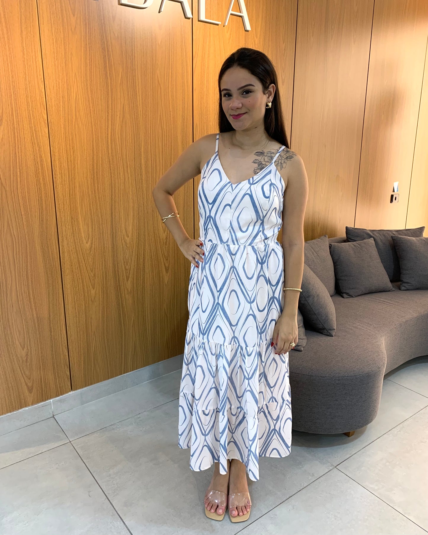 Vestido Midi Alça Fina Geométrico 80380