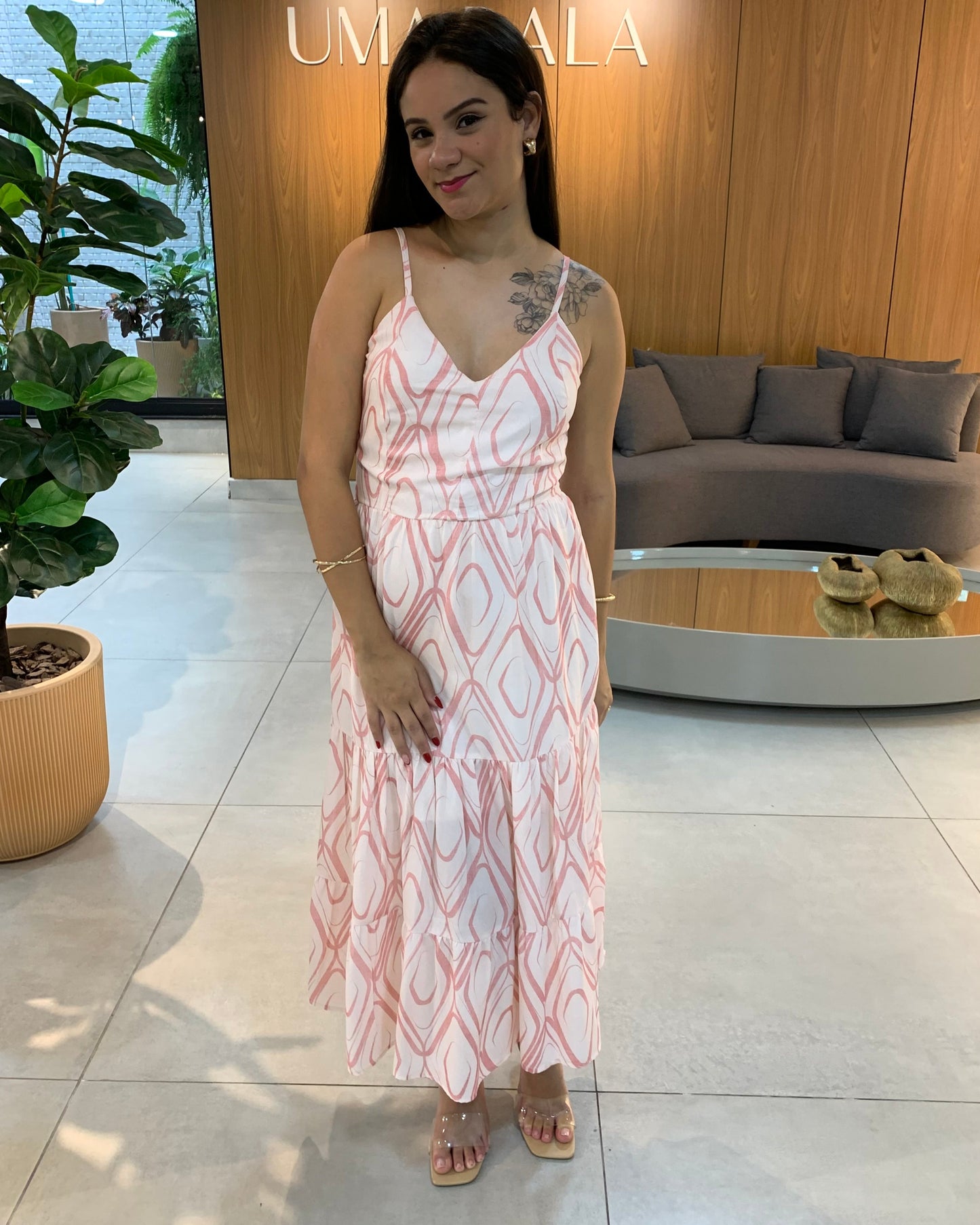 Vestido Midi Alça Fina Geométrico 80380