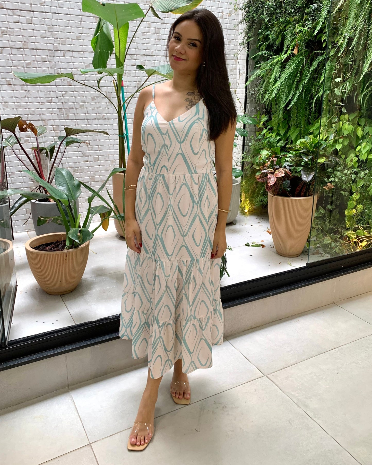 Vestido Midi Alça Fina Geométrico 80380