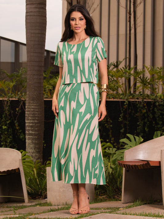 Conjunto Cropped e Saia Estampado 90565