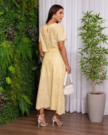 Conjunto Saia e Cropped de Algodão Bordado 90560