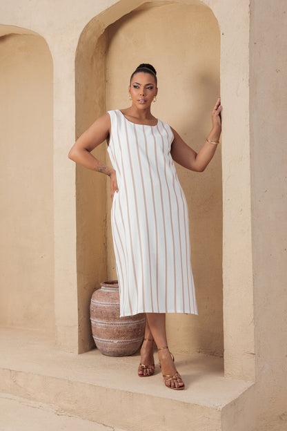 Vestido Midi Plus Linho Listrado 92012