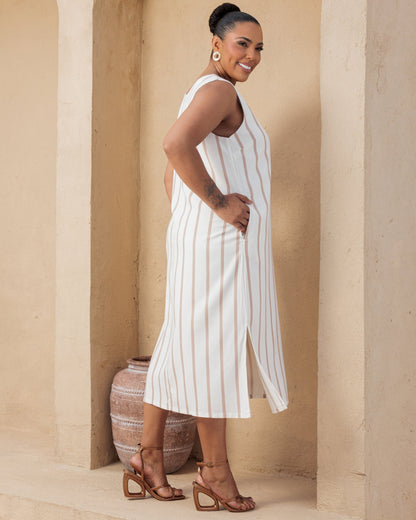 Vestido Midi Plus Listrado 92014