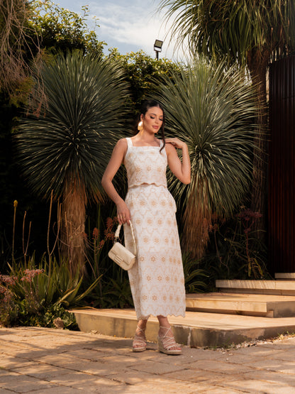 Conjunto Cropped e Saia Bordado 91082