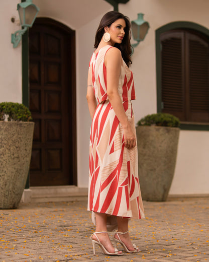 Conjunto Cropped e Saia Estampado 90376