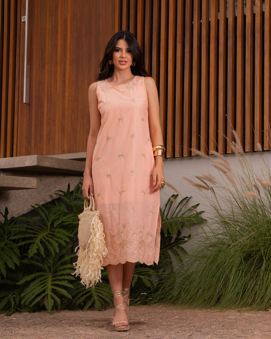 Vestido Midi De Algodão Bordado 91452