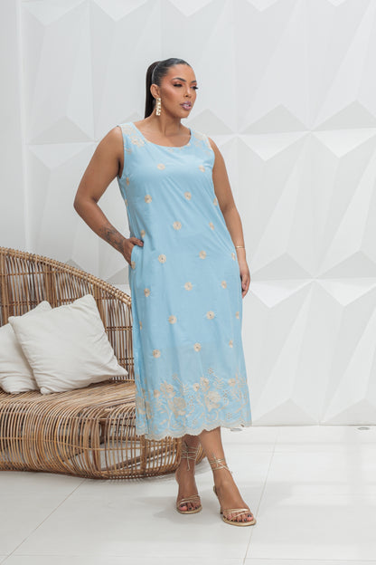 Vestido Midi Plus de Algodão Bordado 92011