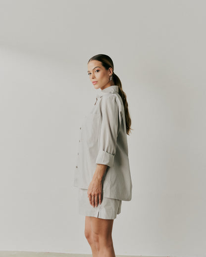 Conjunto de Shorts e Camisa Listrada Cinza 91050