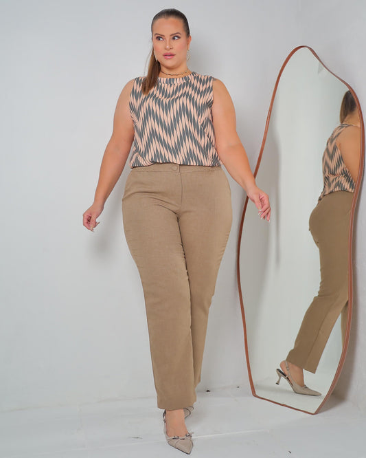 Calça Plus Polylinho Elástico 02959