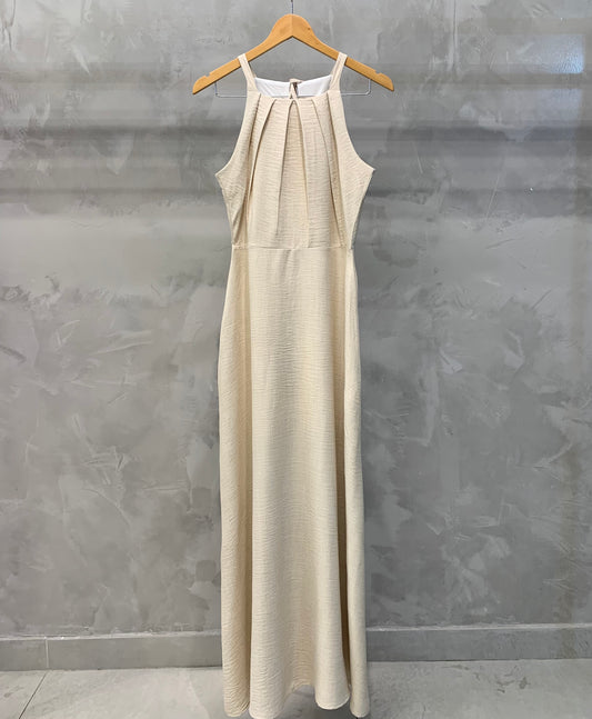 Vestido Longo Alça Larga Liso Bege 80254