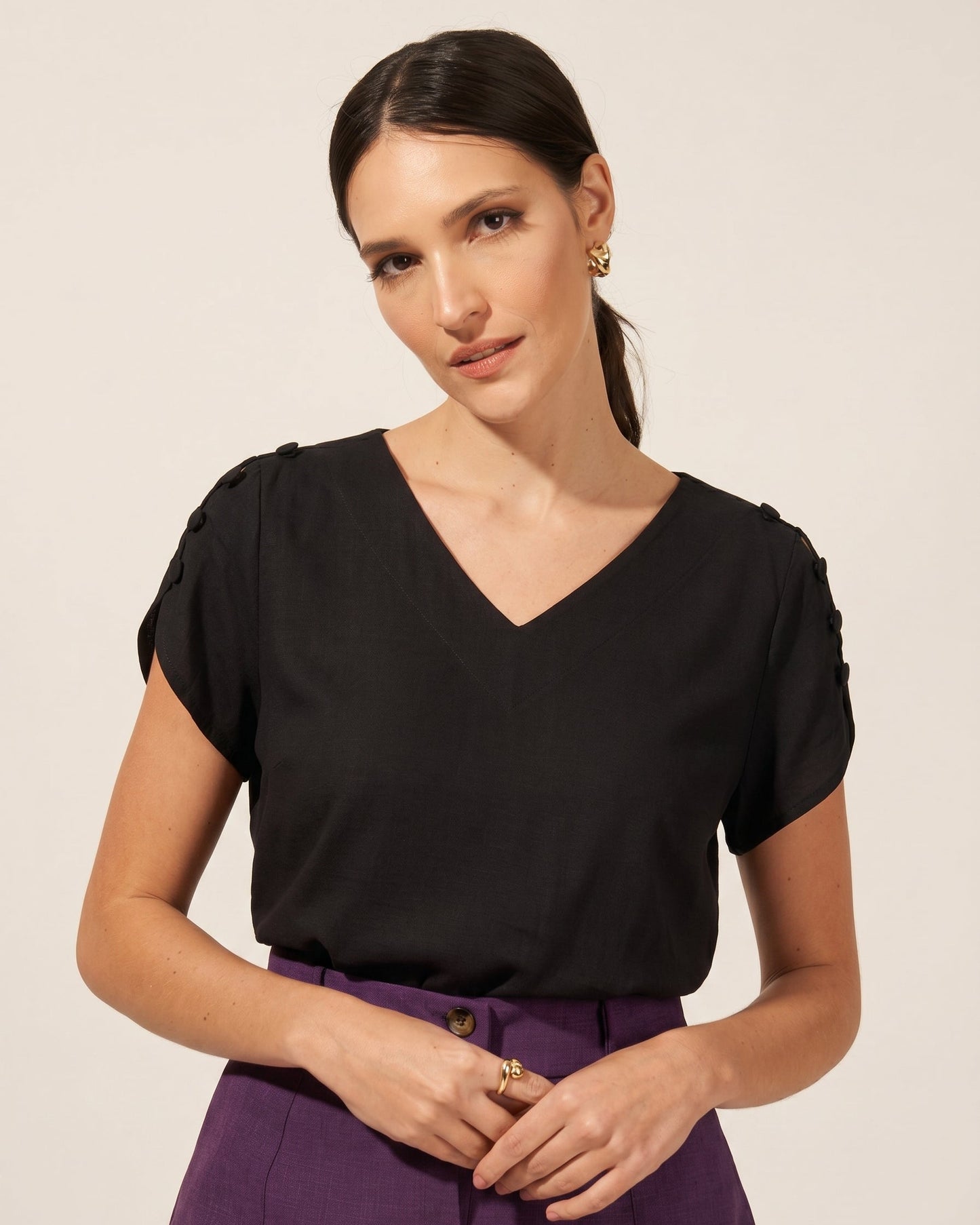 Blusa Botões Decote V 60720