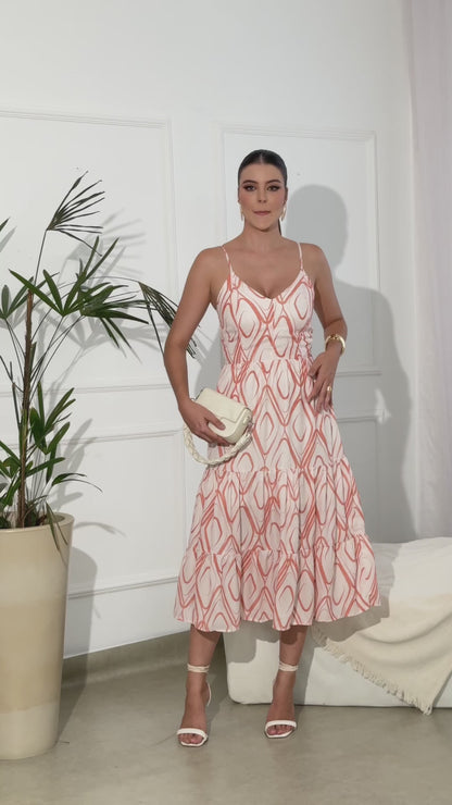 Vestido Midi Alça Fina Geométrico 80380
