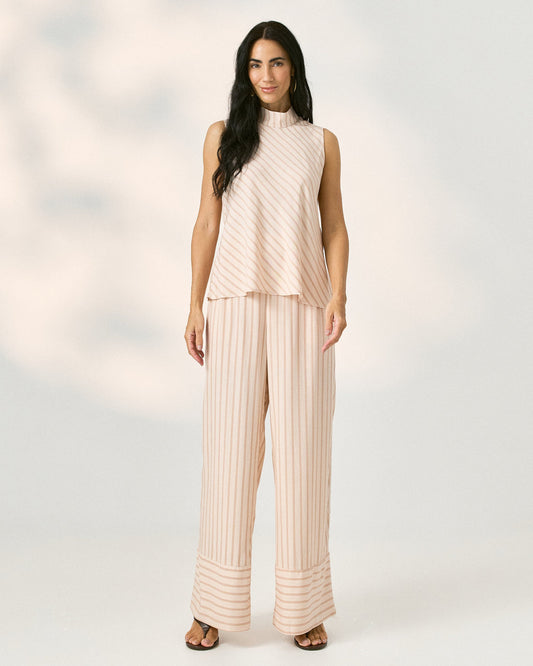Calça De Viscose Listrada Com Elastico Nas Costas 30080