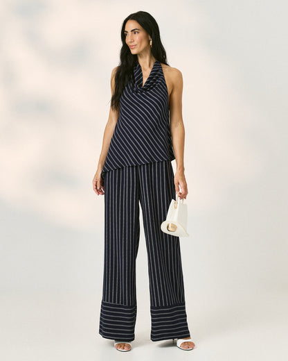 Calça De Viscose Listrada Com Elastico Nas Costas 30080