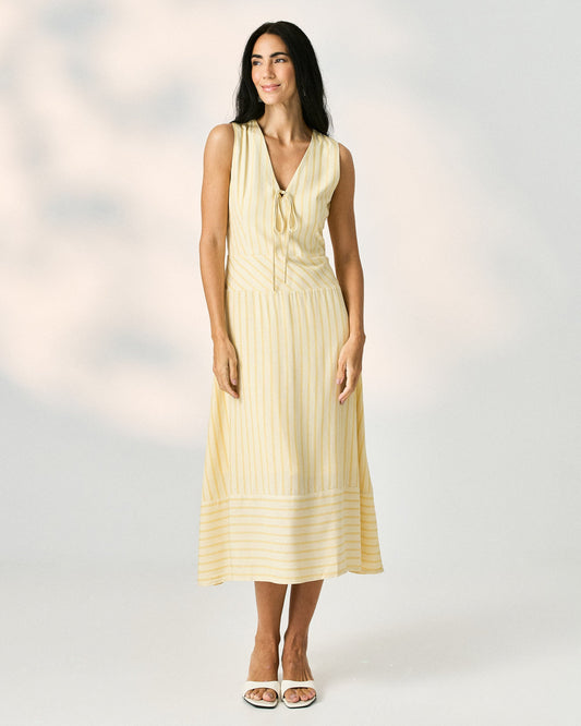 Vestido Midi Listrado Gola V 92750